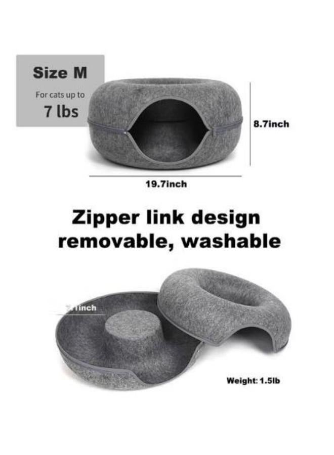 Maodong نفق القط عش دائري ورأى عش الحيوانات الأليفة سرير للقطط ورأى القط نفق اللعب كبير داخلي شقة القط قابل للفصل وقابل للغسل 60 × 60 × 27 سم رمادي داكن - Image 2