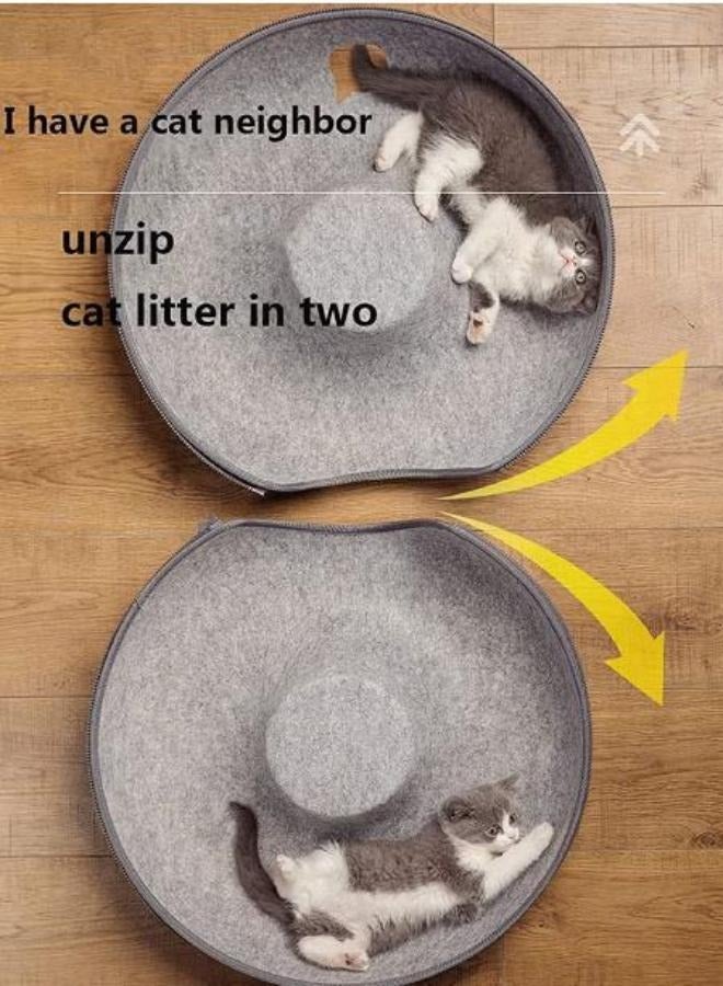 Maodong نفق القط عش دائري ورأى عش الحيوانات الأليفة سرير للقطط ورأى القط نفق اللعب كبير داخلي شقة القط قابل للفصل وقابل للغسل 60 × 60 × 27 سم رمادي داكن - Image 3