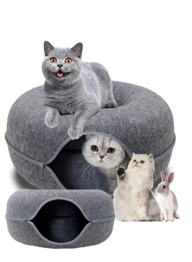 Maodong نفق القط عش دائري ورأى عش الحيوانات الأليفة سرير للقطط ورأى القط نفق اللعب كبير داخلي شقة القط قابل للفصل وقابل للغسل 60 × 60 × 27 سم رمادي داكن - Image 1