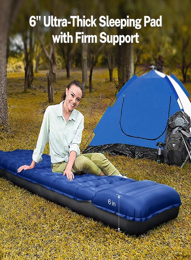 OGERY Sleeping Pad for Camping, 6" Extra-Thick Reinforced Single Person Camping Sleeping Pad with Pillows & Built-in Foot Pump, Ultralight Self Inflating Sleeping Mat for Camping Tent Hiking, Blue - Image 3