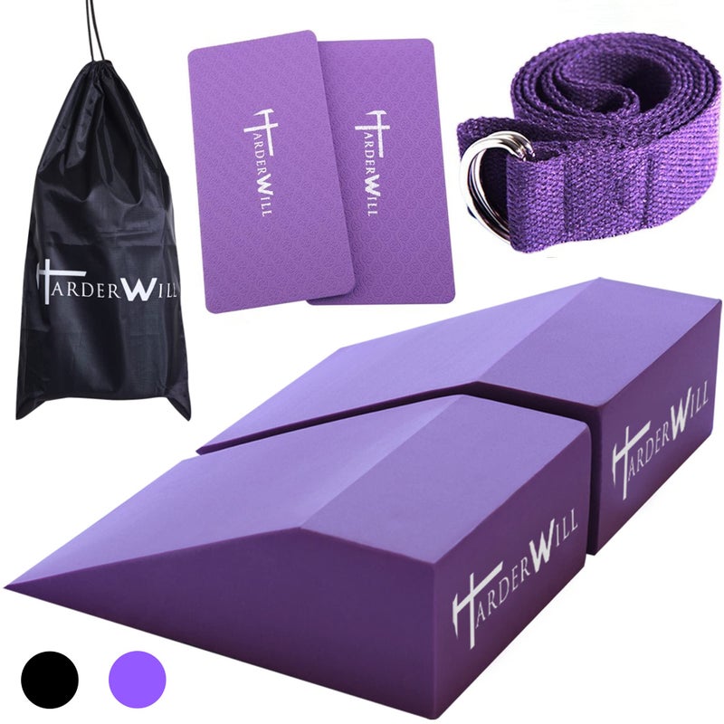 Harderwill 5 In 1 Yoga Foam Wedge Blocks (Pair), Calf Raise Block, Yoga Knee Pads Set, Calf Stretcher, Yoga Wrist Support, Balance, Pushup, Fitness, Pilates, Heel Stretcher, Squat Wedge With Gym Bag - Image 1