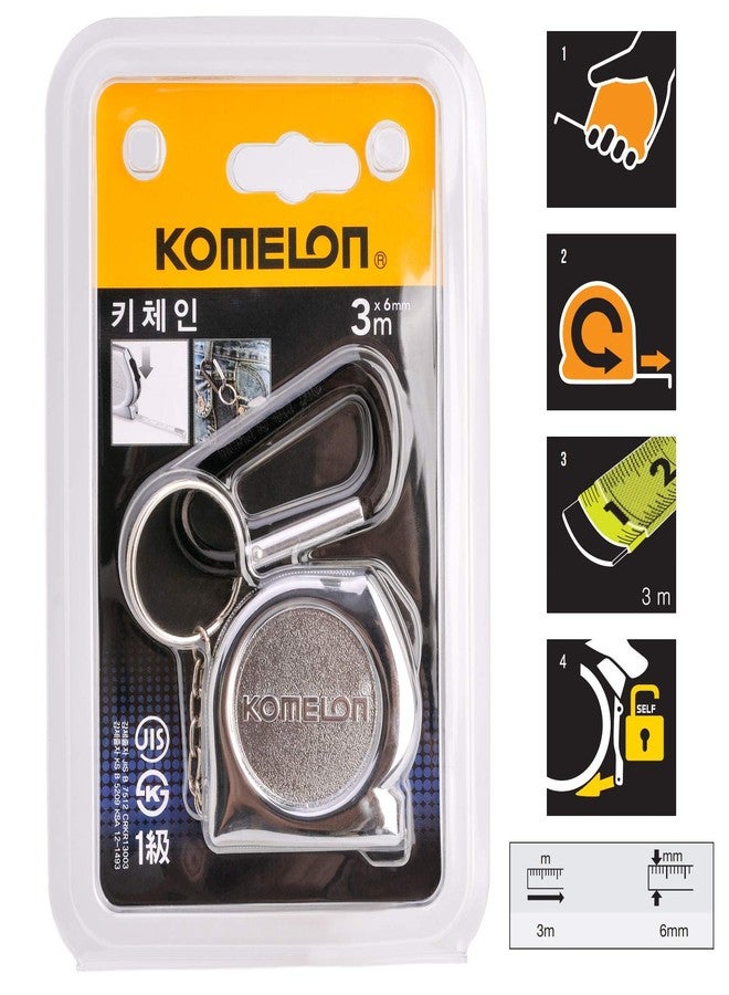 KOMELON KMC-74K Pro Easy Chrome Case Tape Measure 3m x 6mm Metric Rulers Key Chain Key-Ring with Carabiner Clip Accessory - Image 3