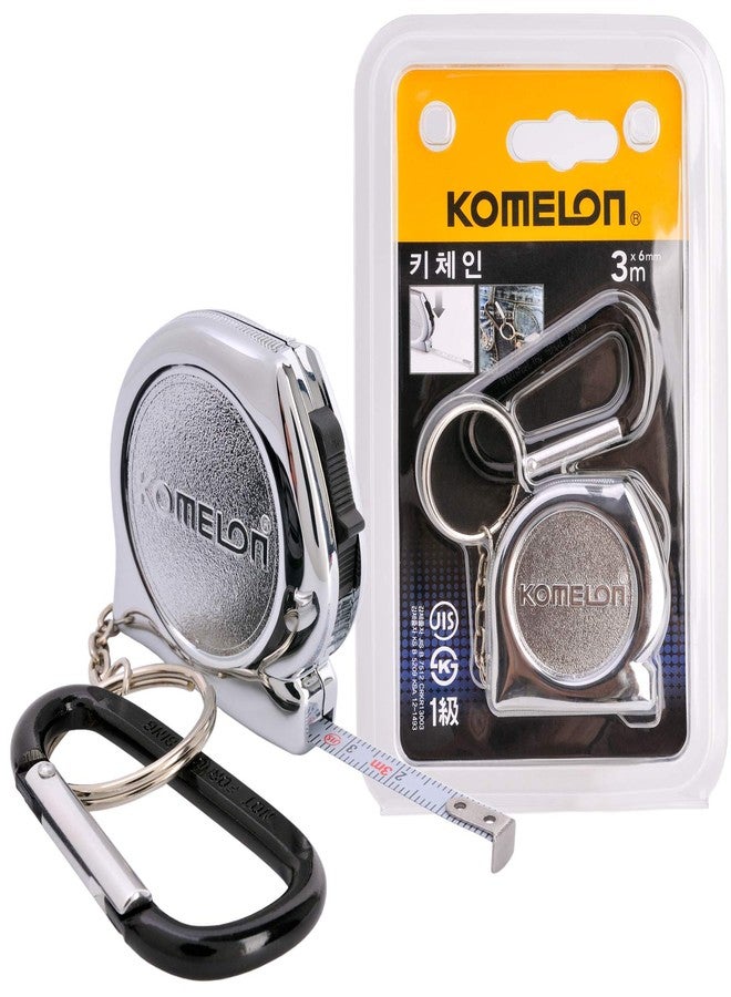 KOMELON KMC-74K Pro Easy Chrome Case Tape Measure 3m x 6mm Metric Rulers Key Chain Key-Ring with Carabiner Clip Accessory - Image 1