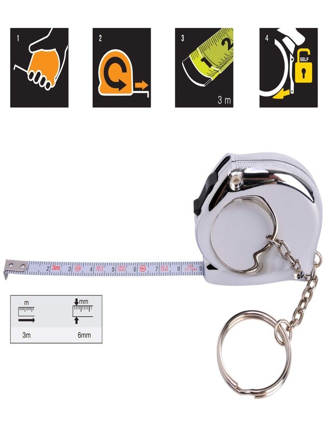 KOMELON KMC-74K Pro Easy Chrome Case Tape Measure 3m x 6mm Metric Rulers Key Chain Key-Ring with Carabiner Clip Accessory - Image 5
