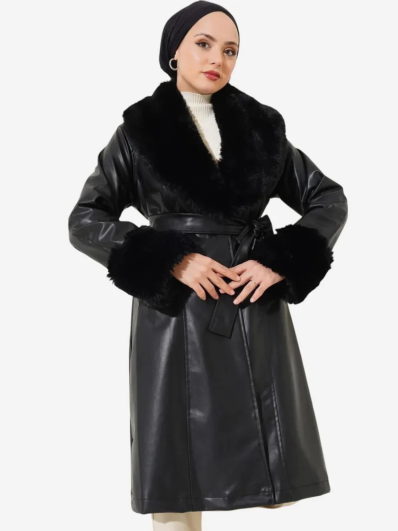 بيغ دارت بالطو طويل من الجلد الصناعي بياقة شال من بي دارت