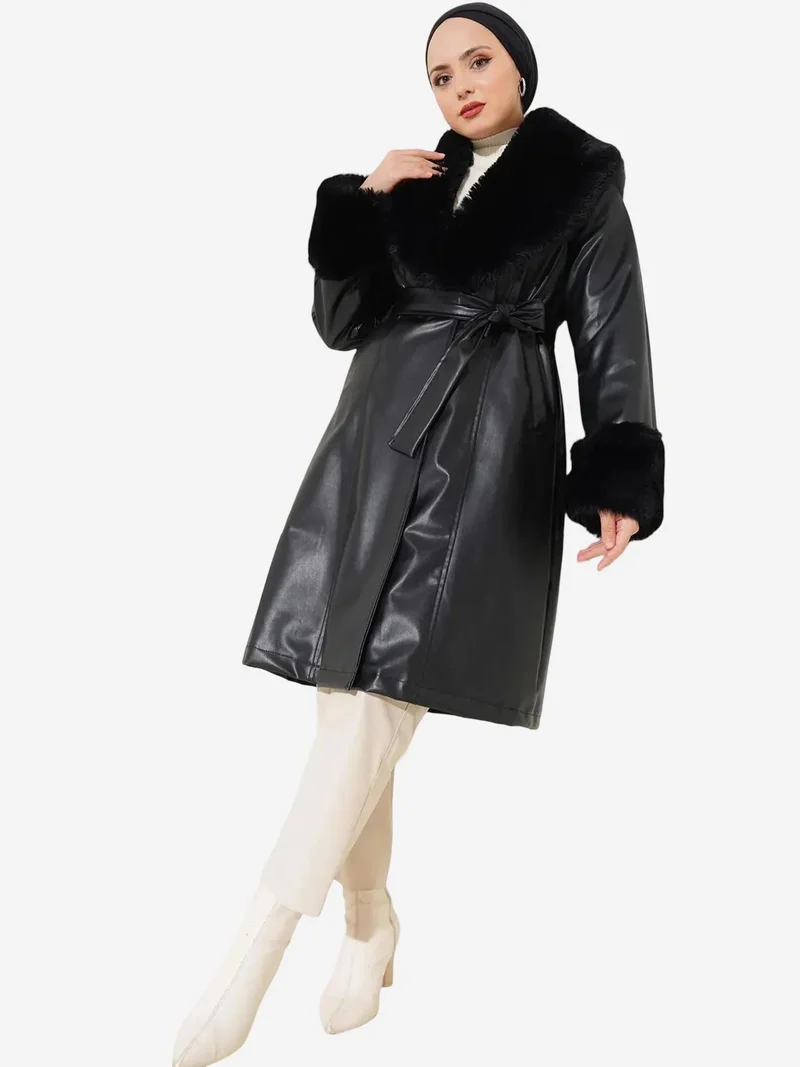 بيغ دارت بالطو طويل من الجلد الصناعي بياقة شال من بي دارت