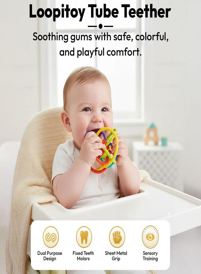 StarAndDaisy Baby Teether Tube Ball Loopi Toy and Rattle/Grab, Chew, and Shake Teething Rattle Toy/Plastic Center for Easy Cleaning and No Exposed Screws/Infant Safe for Plus 0 Months - Image 2