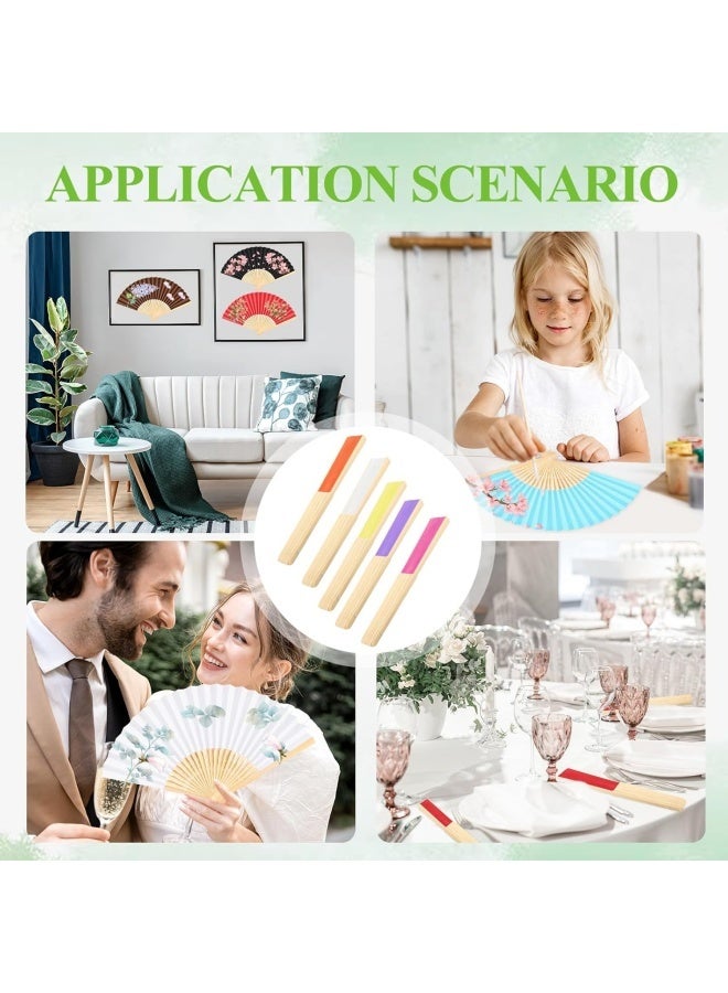5 pcs Wooden handheld paper fan, bamboo folding fan, suitable for wedding gifts, parties, home decor, DIY (paints and brushes included) - Image 5