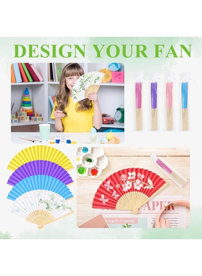 5 pcs Wooden handheld paper fan, bamboo folding fan, suitable for wedding gifts, parties, home decor, DIY (paints and brushes included) - Image 4