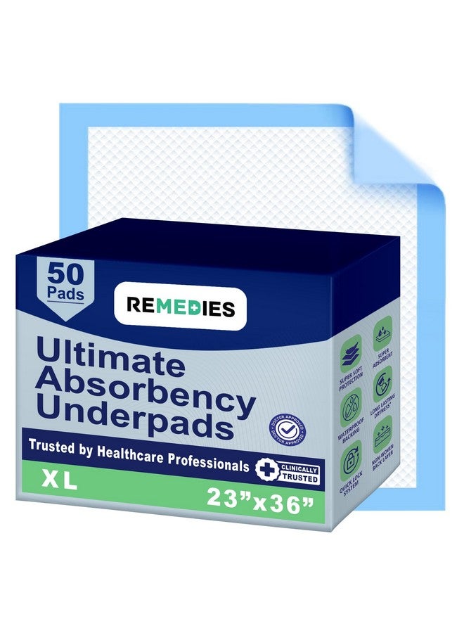REMEDIES Remedies - Bed Pads Disposable Adults, Seniors, Kids & Puppy Pads - 23" x 36" - Large Disposable Underpads - 50 Count, Incontinence Underpads for Beds & Furniture, Dog Pee Pads, Dogs Chucks Pads - Image 1