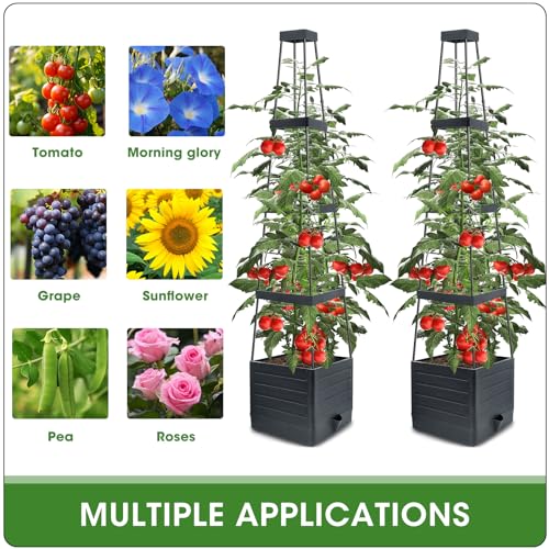 MQFORU 2 Packs Raised Garden Bed Tomato Planter with Trellis, 57" Tomato Cages for Climbing Vegetables Plant, Self Watering Planters Box for Garden Pots for Patio Greenhouse Indoor Outdoor（2PCS） - Image 4