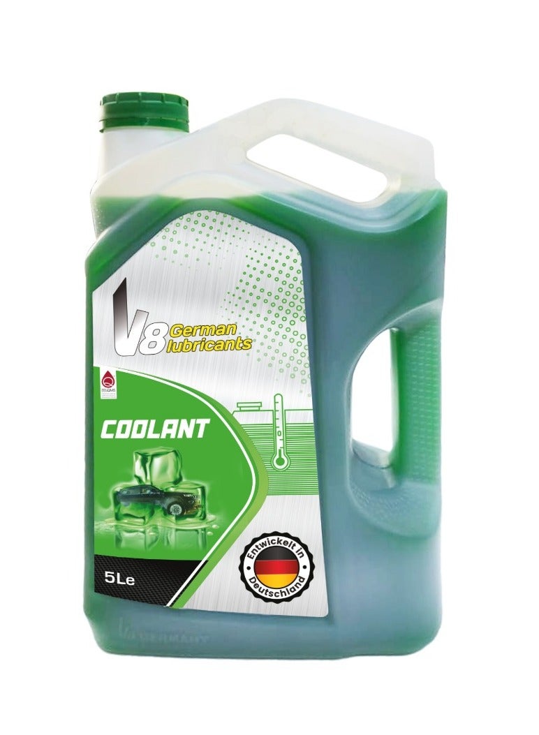 في 8 للزيوت المعدنية سائل تبريد الردياتير الأخضر من V8 German Lubricant – سعة 5 لتر | مضاد تجمد طويل الأمد | حماية من التآكل وارتفاع الحرارة | مثالي للسيارات الكلاسيكية والحديثة - Image 1