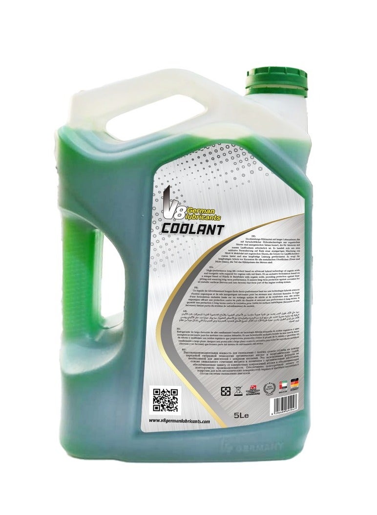 في 8 للزيوت المعدنية سائل تبريد الردياتير الأخضر من V8 German Lubricant – سعة 5 لتر | مضاد تجمد طويل الأمد | حماية من التآكل وارتفاع الحرارة | مثالي للسيارات الكلاسيكية والحديثة - Image 2