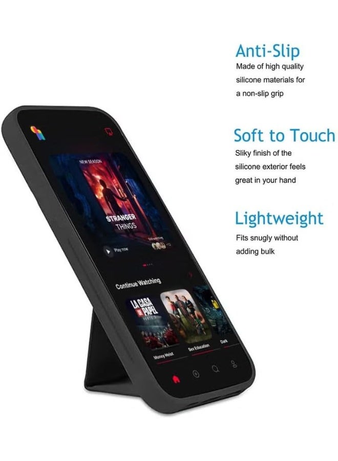 Muzz Xiaomi Redmi Note 14 4G Back Stand Case Magnetic Car Holder Soft Silicone Horizontal & Vertical Kickstand Cover Wrist Strap Full protection Anti Fingerprint Case Redmi Note 14 (Black) - Image 3