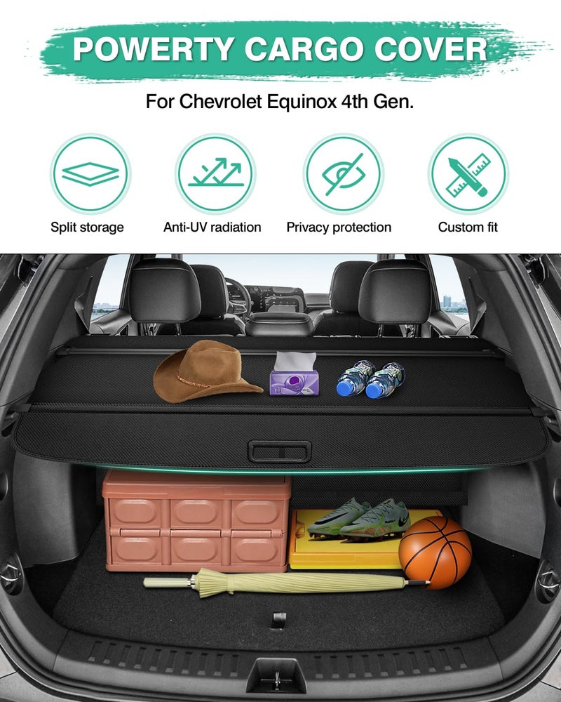 Powerty Cargo Cover for 2025 2026 Chevy Chevrolet Equinox & GMC Terrain Accessories with Extra Storage Net Retractable Trunk Cover Trunk Shielding Shade Cargo Luggage Cover No Gap - Image 2