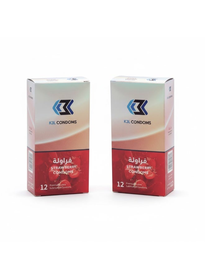 مجموعة من 2 كي ثري إل واقي ذكري فراولة 12حبة