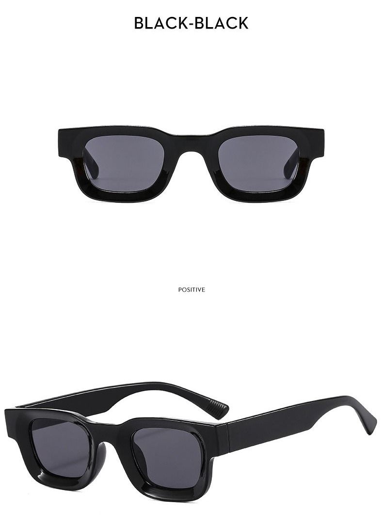 (BeBeauty) - Small Frame Vintage Sunglasses - Black - Image 1