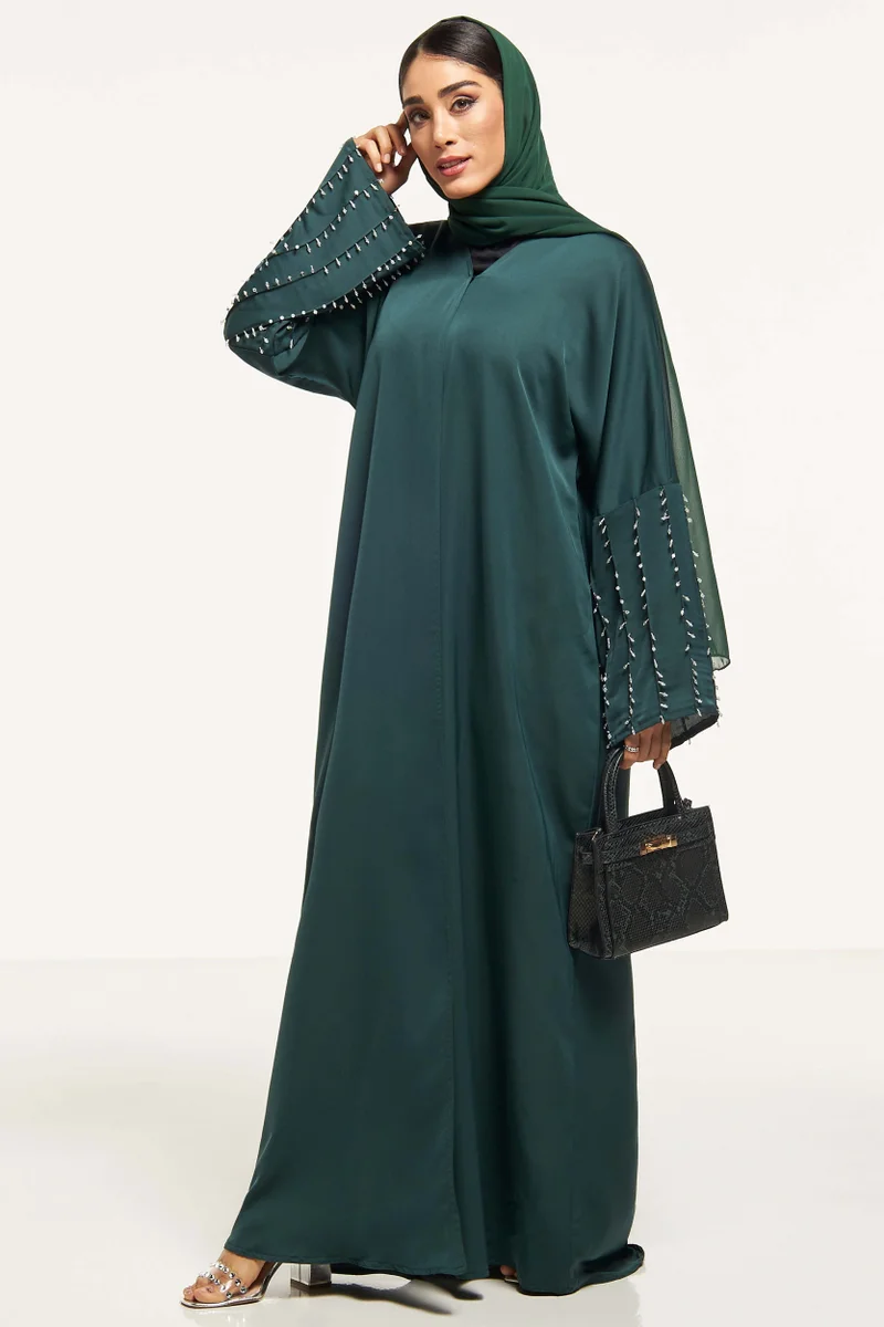Moistreet Embellished Flared Sleeve Abaya