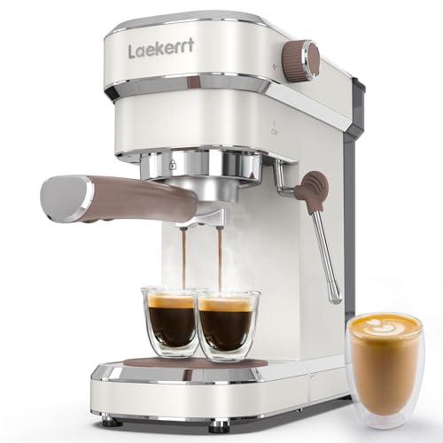 Laekerrt Espresso Machine, Expresso Coffee Machines for Home, 20 Bar Cafetera Espresso with Milk Frother Steam Wand, Compact Small Coffee Maker for Latte and Cappuccino (Pear White, Stainless Steel, Gift) - Image 1
