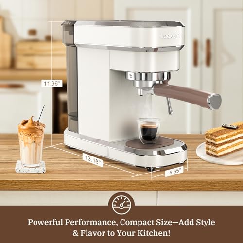 Laekerrt Espresso Machine, Expresso Coffee Machines for Home, 20 Bar Cafetera Espresso with Milk Frother Steam Wand, Compact Small Coffee Maker for Latte and Cappuccino (Pear White, Stainless Steel, Gift) - Image 2