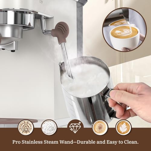 Laekerrt Espresso Machine, Expresso Coffee Machines for Home, 20 Bar Cafetera Espresso with Milk Frother Steam Wand, Compact Small Coffee Maker for Latte and Cappuccino (Pear White, Stainless Steel, Gift) - Image 5