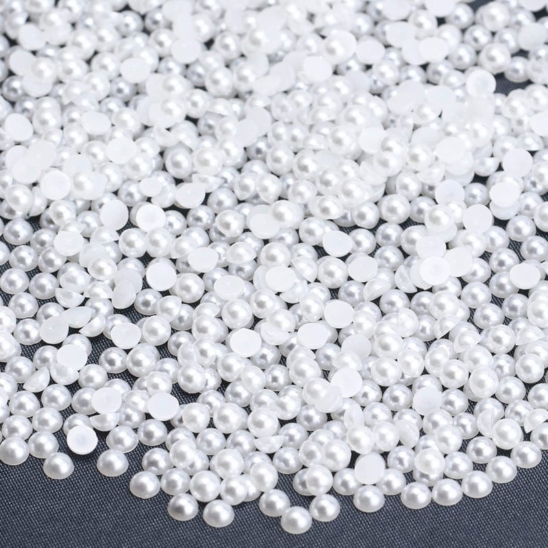 Briskbloom 1500PCS 4mm White Flatback Half Pearls for Crafts Jewelry Scrapbook Nail Decoration Flatback Pearls Gems for Crocs Shoes Cups Imitation Loose Pearl Beads