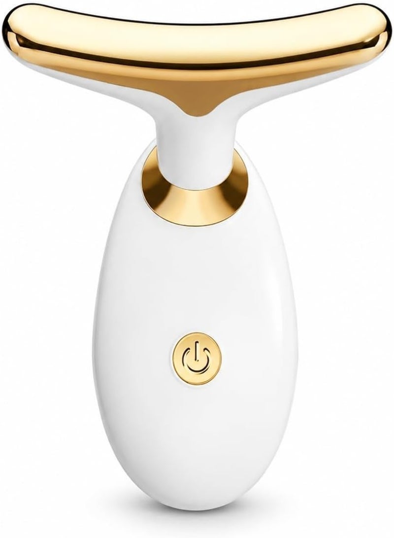 High Frequency Vibration Facial Beauty Instrument Electric Neck And Face Lifting Massager Anti-Wrinkle Skin Care Device White And Gold - Image 1