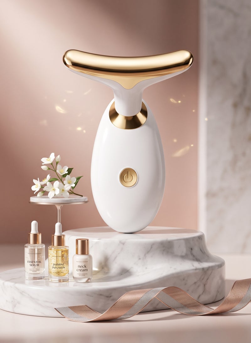 High Frequency Vibration Facial Beauty Instrument Electric Neck And Face Lifting Massager Anti-Wrinkle Skin Care Device White And Gold - Image 4