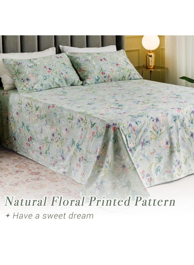 Lady Ann Green Sheets Birds Butterfly Floral Printed Bed Sheets King Set 100% Cotton Sheets King Size Deep Pocket 17'' - Image 3