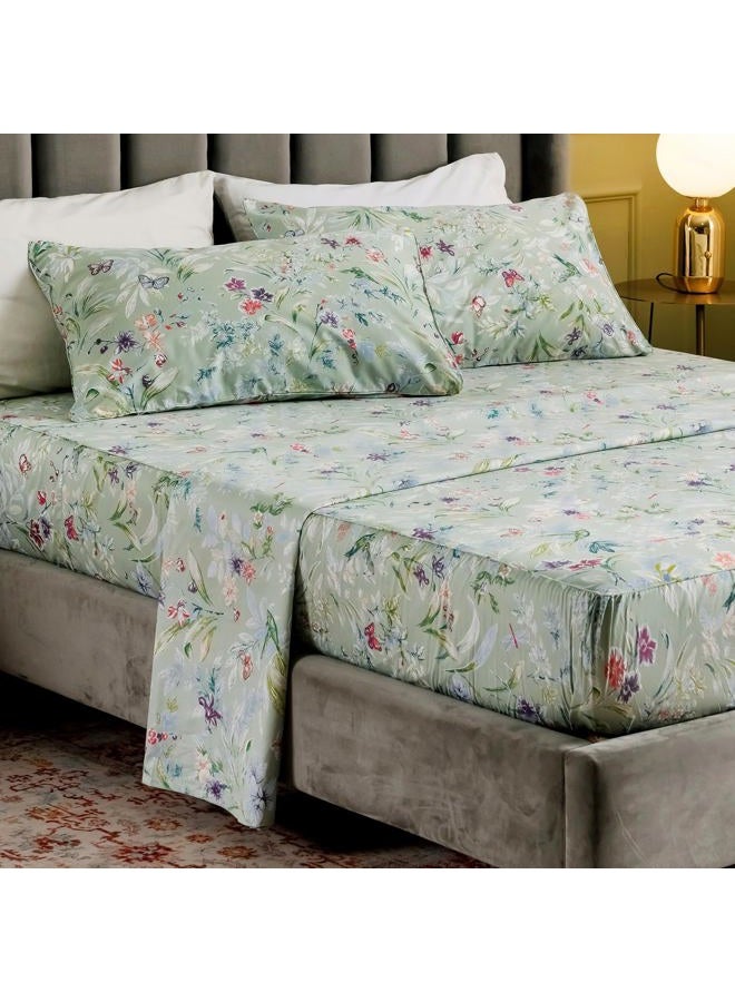 Lady Ann Green Sheets Birds Butterfly Floral Printed Bed Sheets King Set 100% Cotton Sheets King Size Deep Pocket 17'' - Image 2