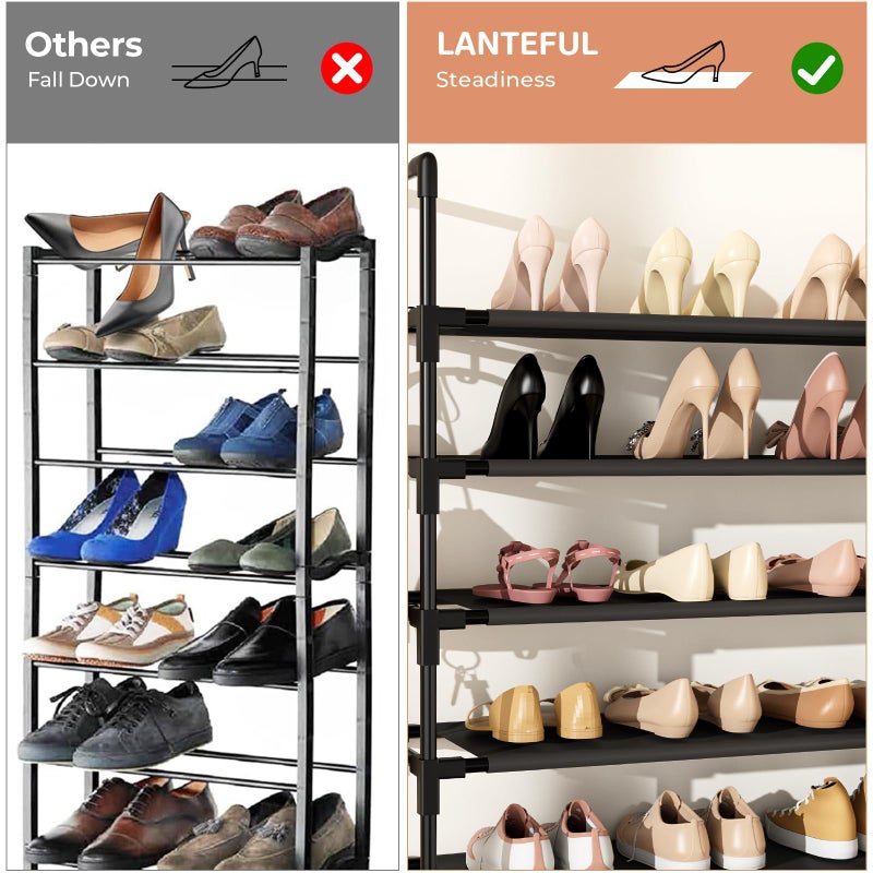 LANTEFUL Tall Shoe Rack 10 Tier Shoe Organizer Large Shoe Shelf with 18 Hooks Storage for 50 Pair, Stackable Vertical Shoe Rack Organizer for Closet, Entryway, Bedroom - Image 5