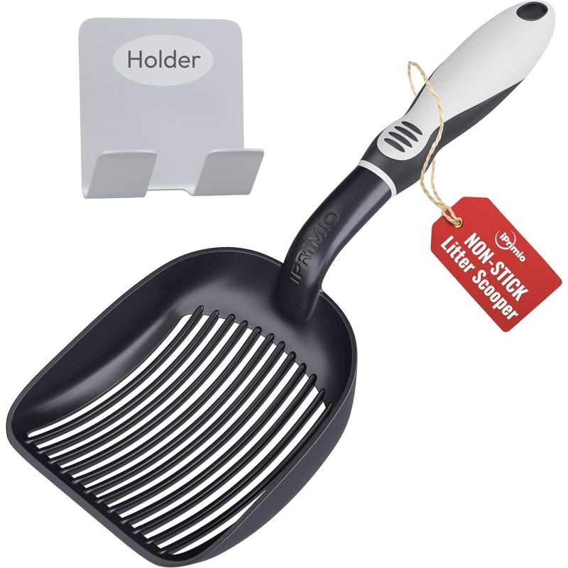 iPrimio Monster Metal Cat Litter Scoop with 17-Inch Long Handle - Extra Large Deep Shovel with Rounded Corners for Extended Reach and Soft Ergonomic Grip for Effortless Cleaning - Image 1