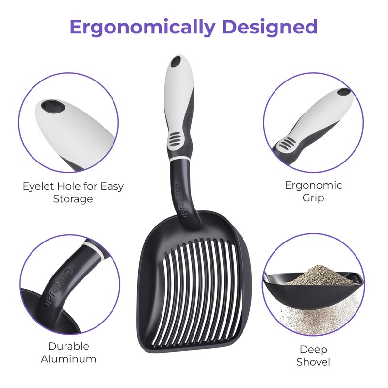 iPrimio Monster Metal Cat Litter Scoop with 17-Inch Long Handle - Extra Large Deep Shovel with Rounded Corners for Extended Reach and Soft Ergonomic Grip for Effortless Cleaning - Image 5