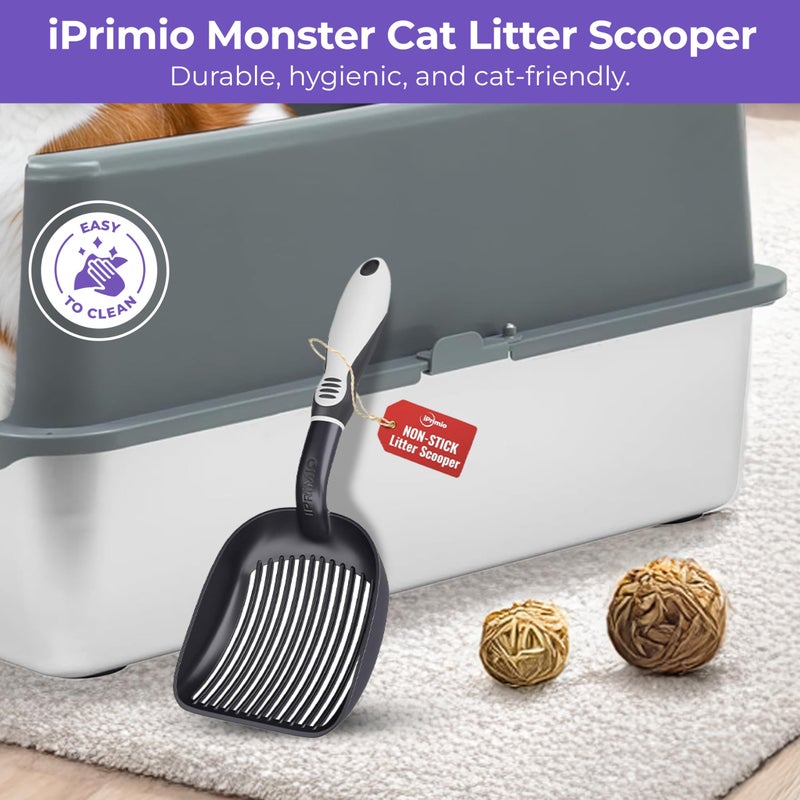 iPrimio Monster Metal Cat Litter Scoop with 17-Inch Long Handle - Extra Large Deep Shovel with Rounded Corners for Extended Reach and Soft Ergonomic Grip for Effortless Cleaning - Image 2