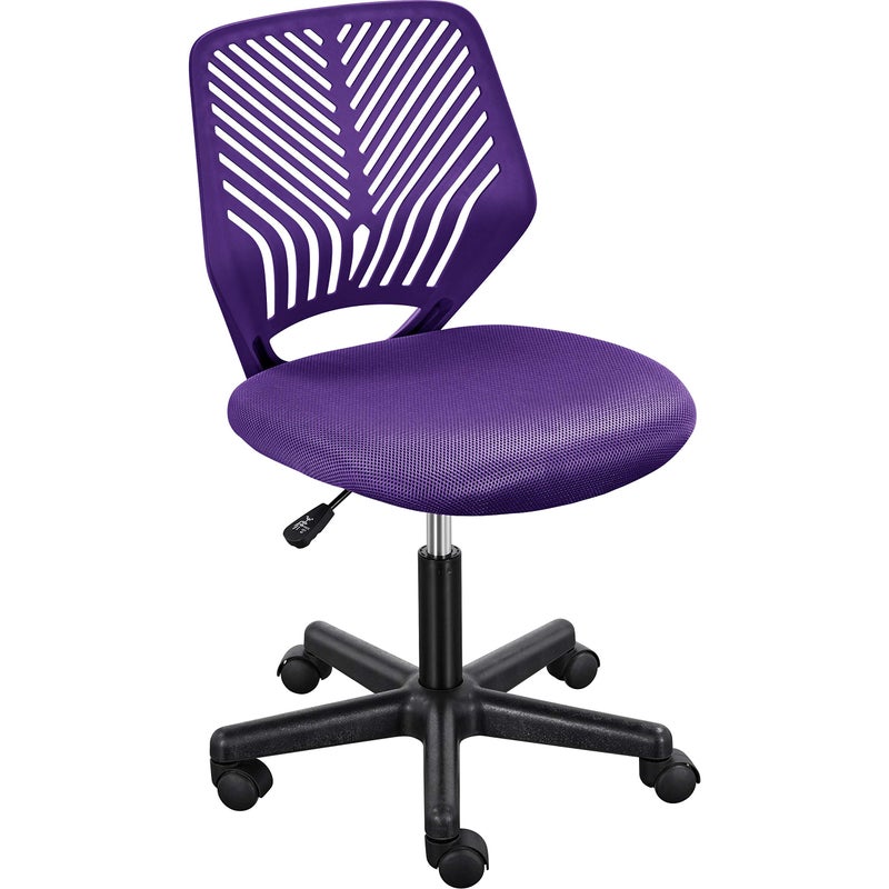 Yaheetech Students Cute Desk Chair LowBack Armless Study Chair wLumbar Support Adjustable Swivel Chair in Home Bedroom School Purple