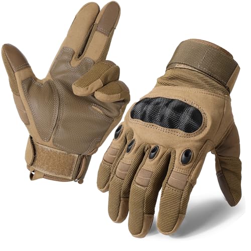 MVPTOO Motorcycle Tactical Gloves for Men - Touchscreen, Hard Shell & Palm Padding for Airsoft Paintball Hunting Hiking Camping Climbing Sports Cycling Gloves Brown XL - Image 1