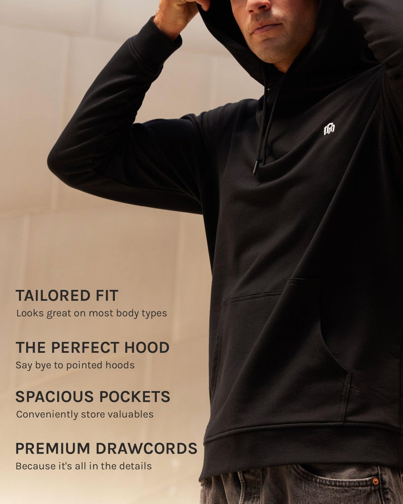 INTO THE AM Pullover Hoodies for Men - Plain Lightweight Casual Pullover Sweatshirt with Kangaroo Pocket (Black, Large) - Image 3
