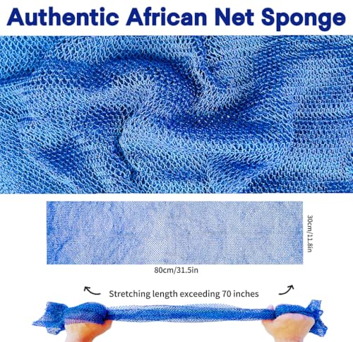 SPMKTBOZAI African Net Sponge Authentic, African Exfoliating Sponge Real African Net Black Owned, African Bath Sponge Back Scrubber, Body Exfoliator Shower Bath Accessories (Blue) - Image 3