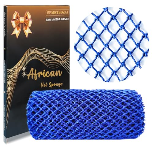 SPMKTBOZAI African Net Sponge Authentic, African Exfoliating Sponge Real African Net Black Owned, African Bath Sponge Back Scrubber, Body Exfoliator Shower Bath Accessories (Blue) - Image 1