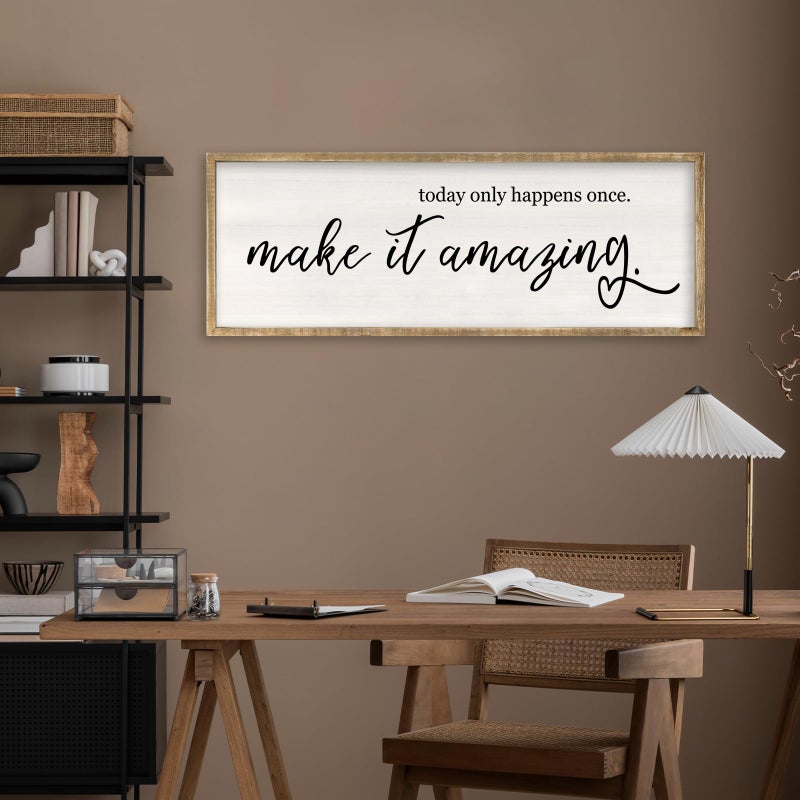 RLWangChao Today Only Happens Once Make It Amazing Wall Art Decor 40x15 Inch Large Inspirational Quote Sign Rustic Living Room Vintage Wood Frame Office Motivational Home Wall Hanging (Wood) - Image 4