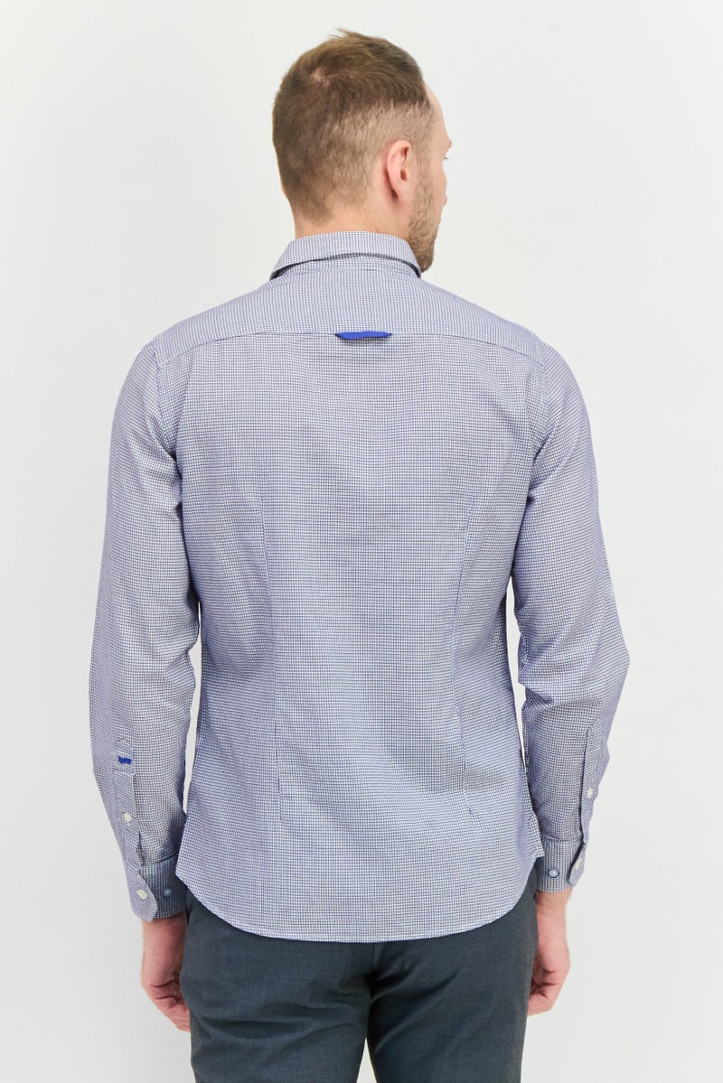 GAS قميص رجالي عادي بقصة مريحة بطبعة ميكرو شيك بأكمام طويلة، أبيض - Image 3