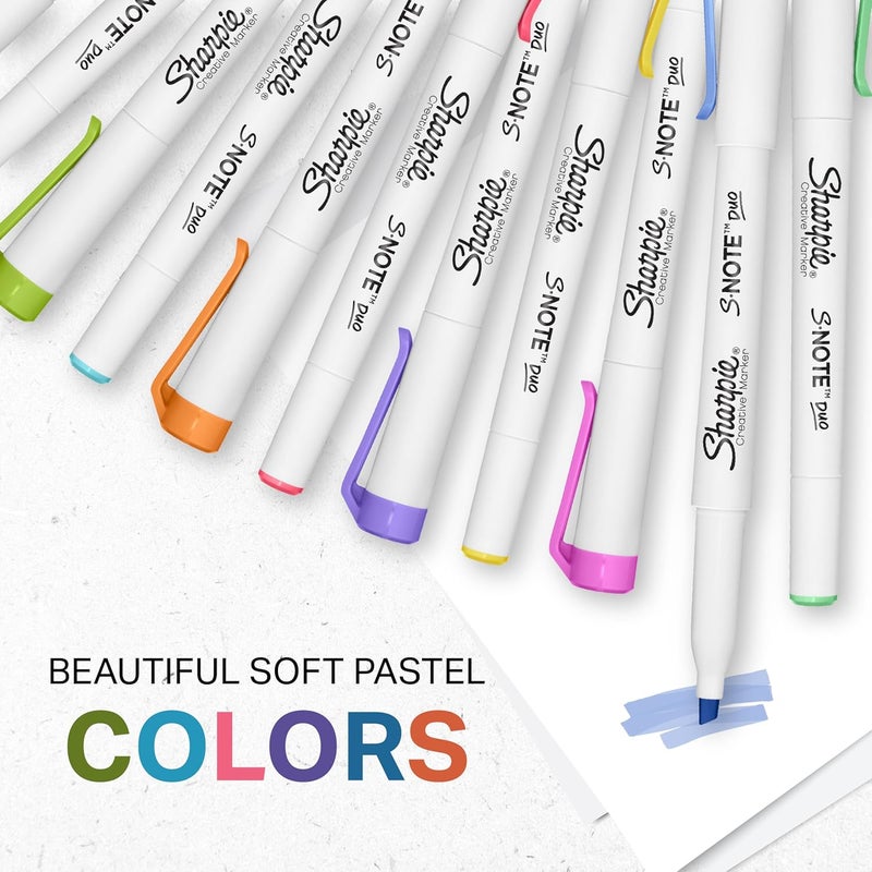 Sharpie SNote Duo DualTip Creative Highlighters Assorted Mild Colors No Bleed Fine and Chisel Tips Includes StandUp Easel 16 Count - Image 4