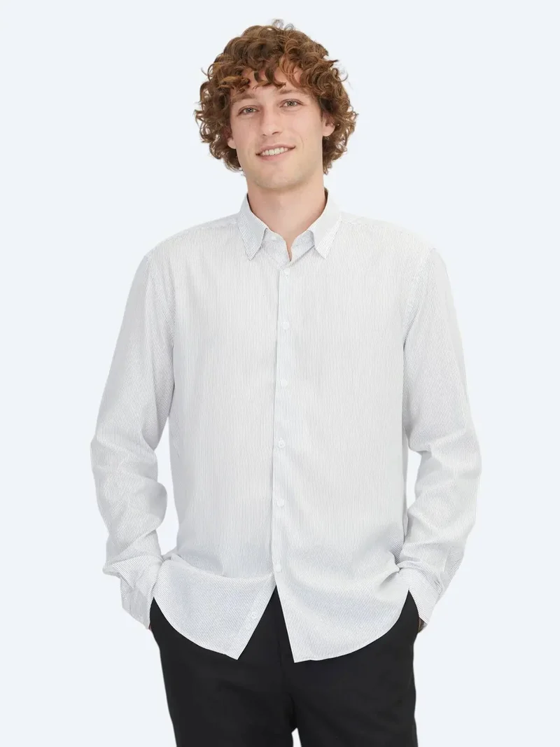 Kip White Striped Regular Fit Weaving Casual Shirt