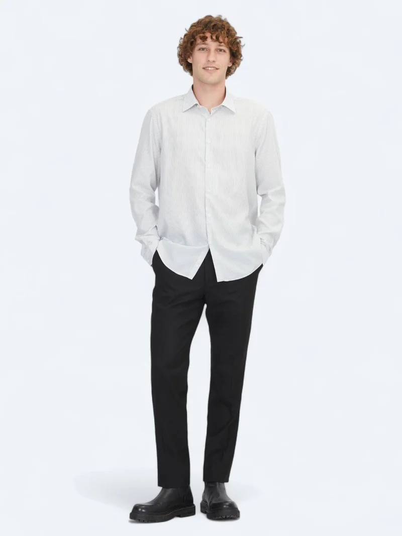 Kip White Striped Regular Fit Long Weaving Casual Shirt