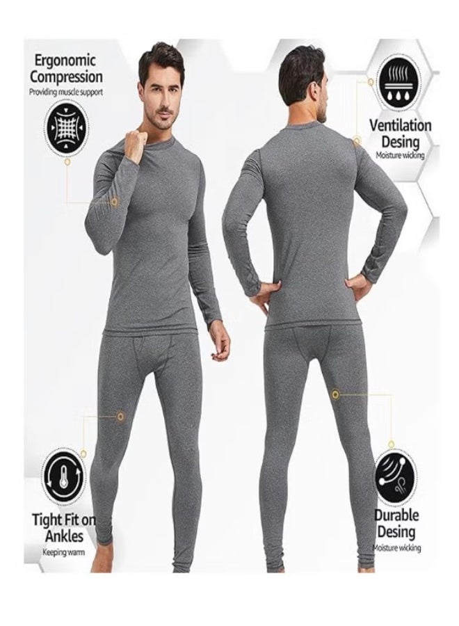 TIKNAL Men’s Thermal Underwear Fleece-Lined Soft Base Layer with Cashmere-Like Feel for Winter Gray - Image 2