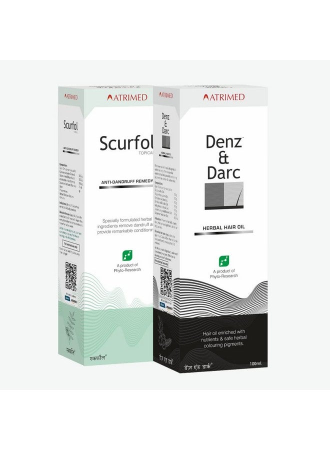 ATRIMED Denz & Darc Hair Oil And Scurfol Antidandruff Shampoo Pack Of 2 (200 Ml) - Image 1