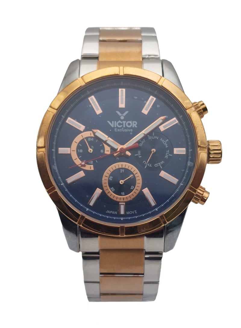 Victor ساعة يد للرجال بتصميم تناظري كوارتز بحزام من الفولاذ المقاوم للصدأ بلونين V1531 - 44 مم - Image 1