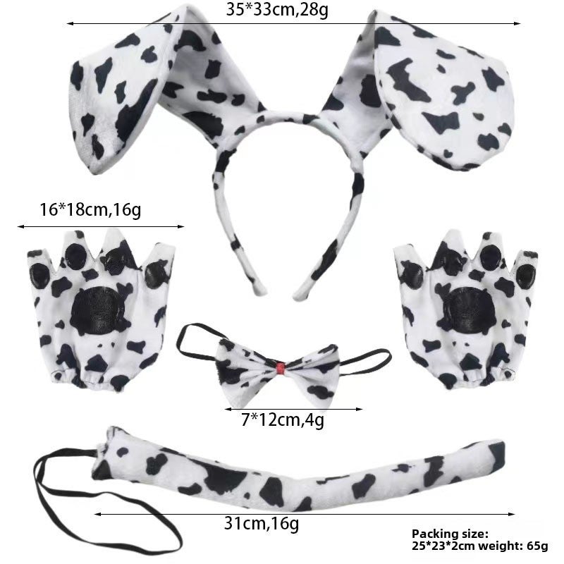 Generic Halloween Animal Ears Headband Set for Kids Pongo Macmachi Dog Ear Three-Piece Black Leather Leaky Finger Gloves