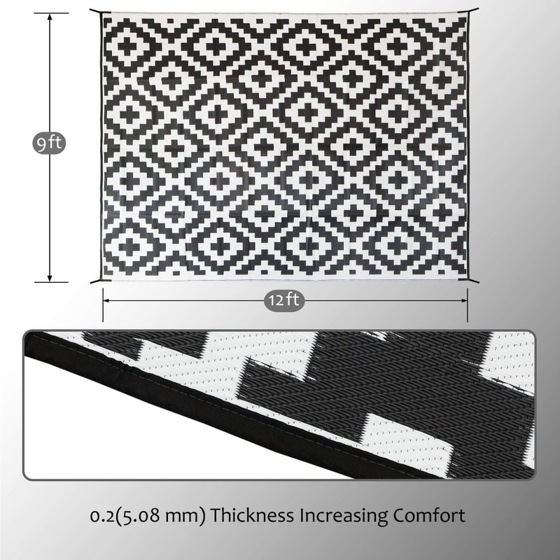SAND MINE Waterproof Outdoor Rug 9x12 ft, Plastic Reversible Rug, Modern Area Rug, Large Floor Mat for Outdoors, RV, Patio, Backyard, Deck, Picnic, Beach, Camping (9' x 12', Black & White Lattice) - Image 4