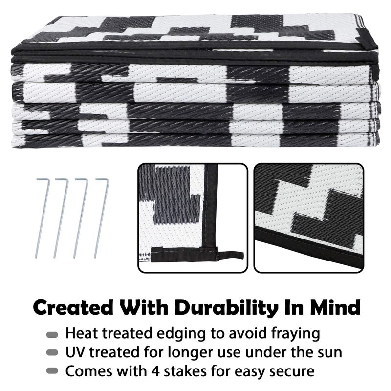 SAND MINE Waterproof Outdoor Rug 9x12 ft, Plastic Reversible Rug, Modern Area Rug, Large Floor Mat for Outdoors, RV, Patio, Backyard, Deck, Picnic, Beach, Camping (9' x 12', Black & White Lattice) - Image 3